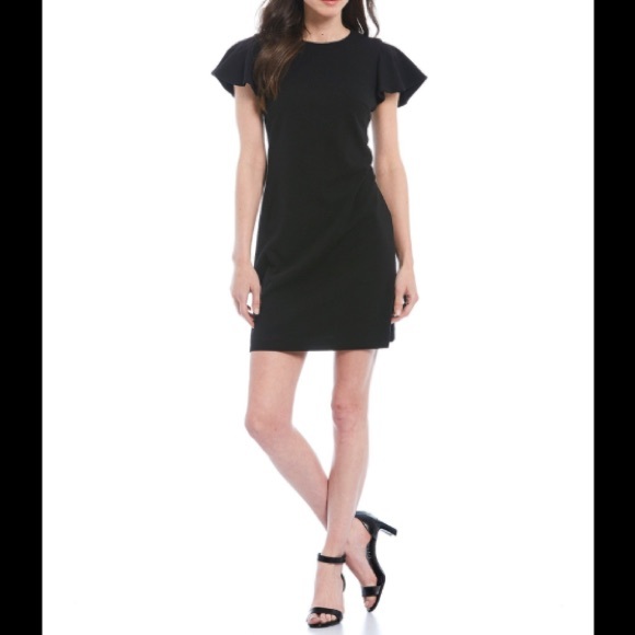EUC Calvin Klein Black Flutter Sleeve A-line Dress - Picture 1 of 5